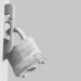 Black and white image of a metal padlock sealing a door