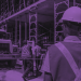 Construction worker wearing a hard hat, with a purple overlay